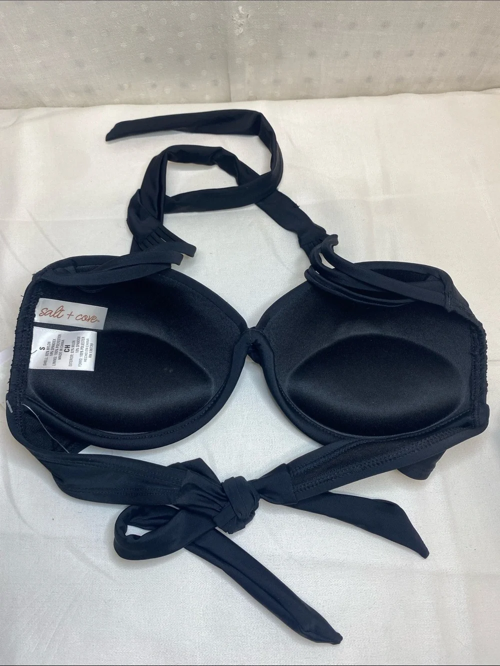 Salt + Cove Black Halter Bikini Top Push Up Size S